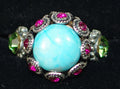 MARIANA RING CUBA XOXO: blue, fuschia, green stones in 3/4" silver setting, adjustable size band