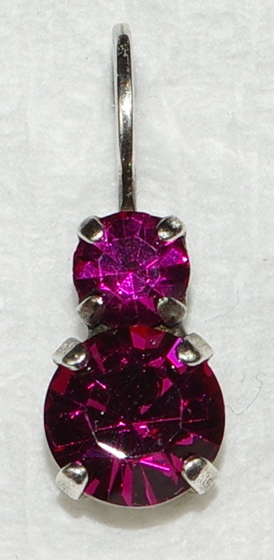 MARIANA EARRINGS FUSCHIA: pink stones in 1/2" silver rhodium setting, lever back