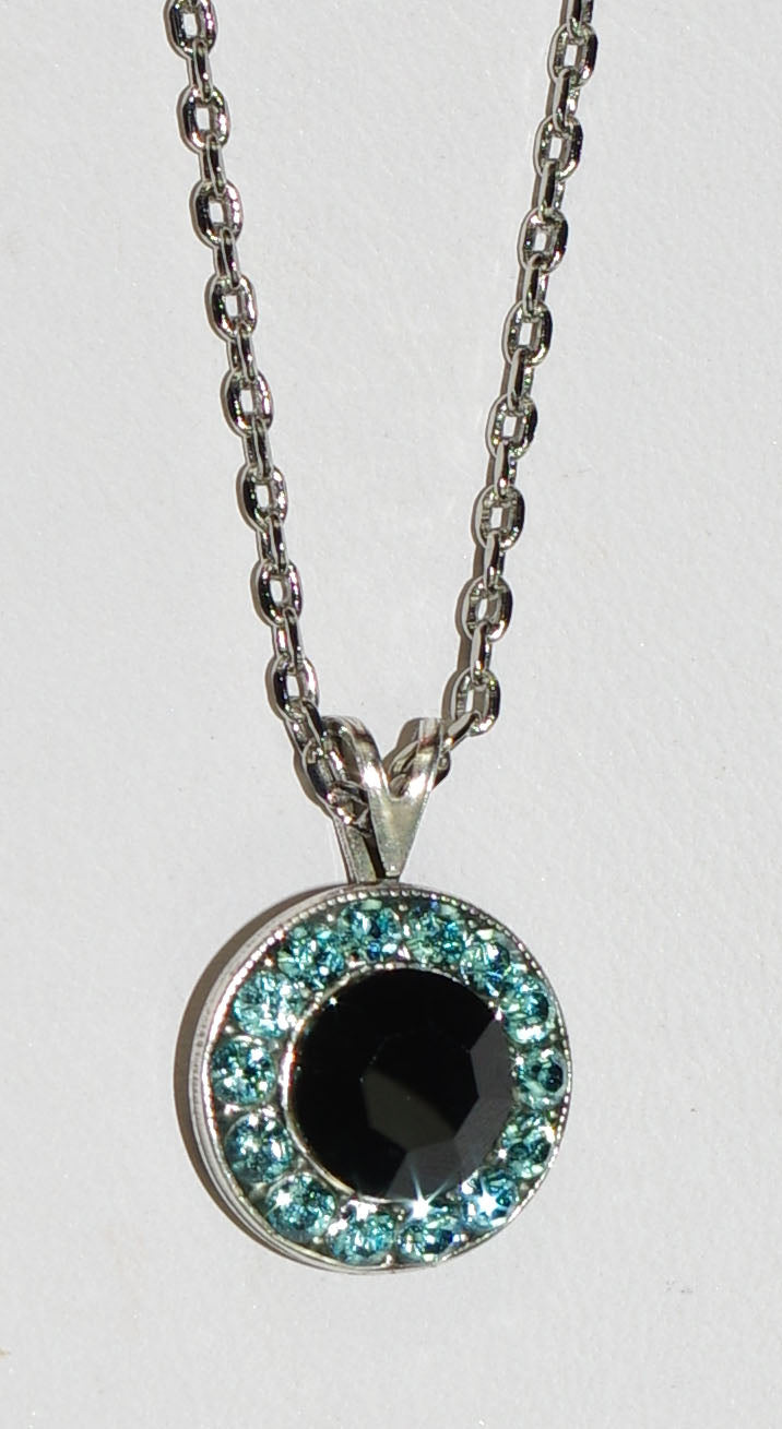 MARIANA PENDANT ST BARTS: blue, black stones in 1/2" silver setting, 18" adjustable chain
