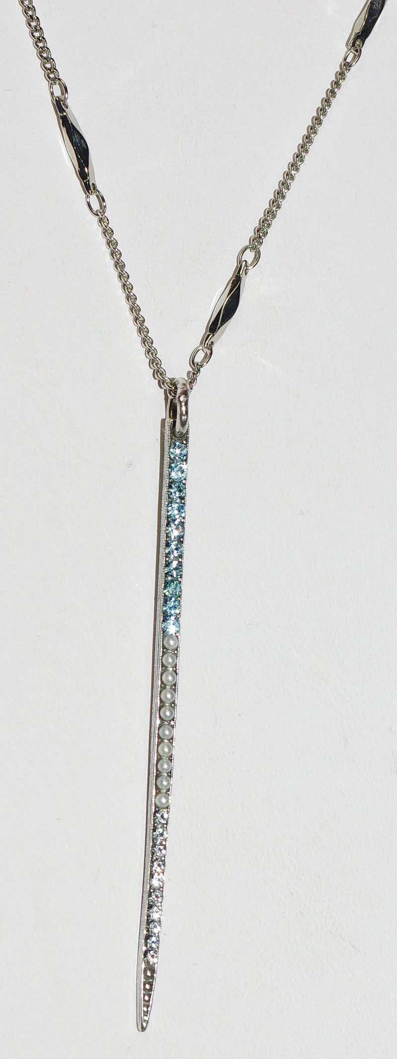 MARIANA PENDANT ARUBA: blue, pearl, clear stones in 2.5" silver setting, 32" adjustable chain