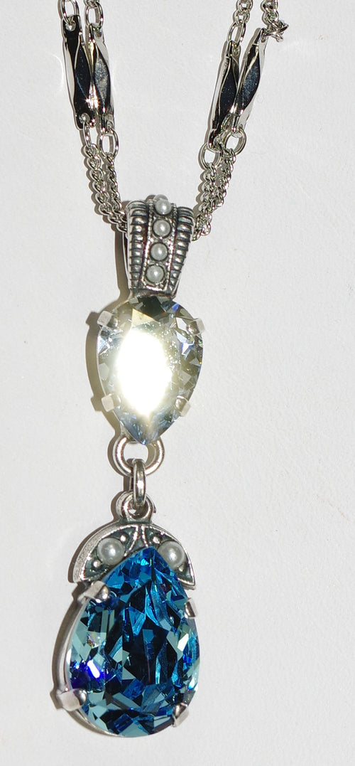 MARIANA PENDANT ARUBA: blue, pearl stones in 2" silver setting, 18" adjustable chain