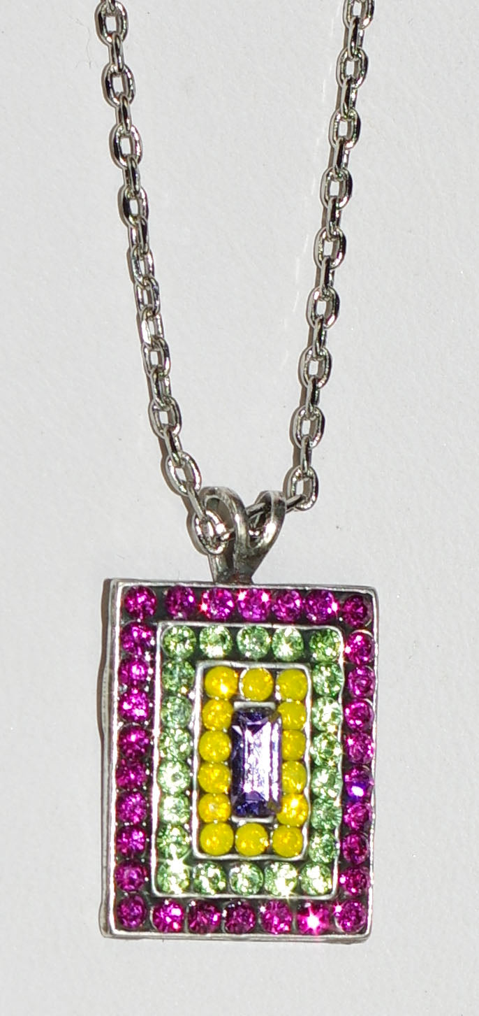 MARIANA PENDANT CUBA: yellow, pink, green, purple stones in 6/8" silver setting, 18" adjustable chain