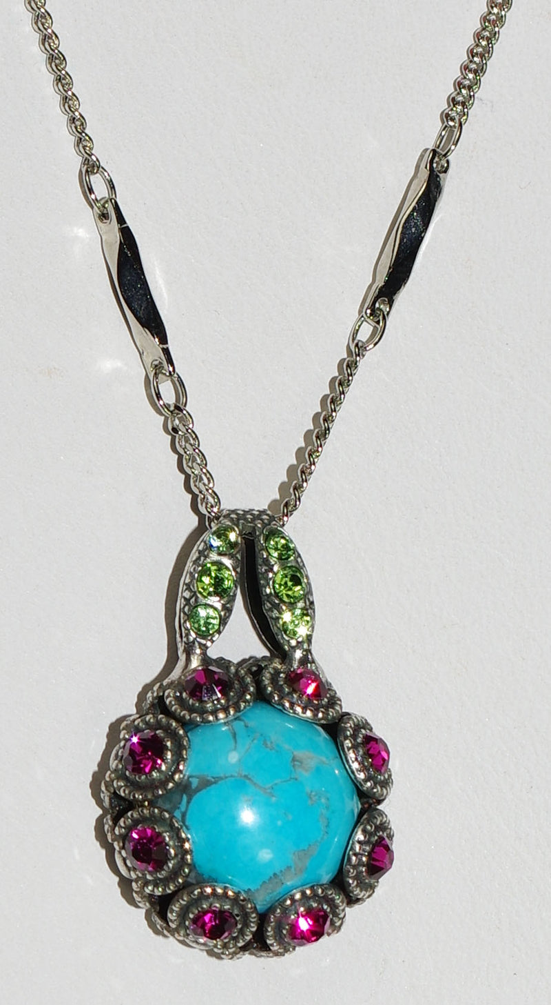 MARIANA PENDANT CUBA: pink, blue, green stones in silver setting, 20" adjustable chain