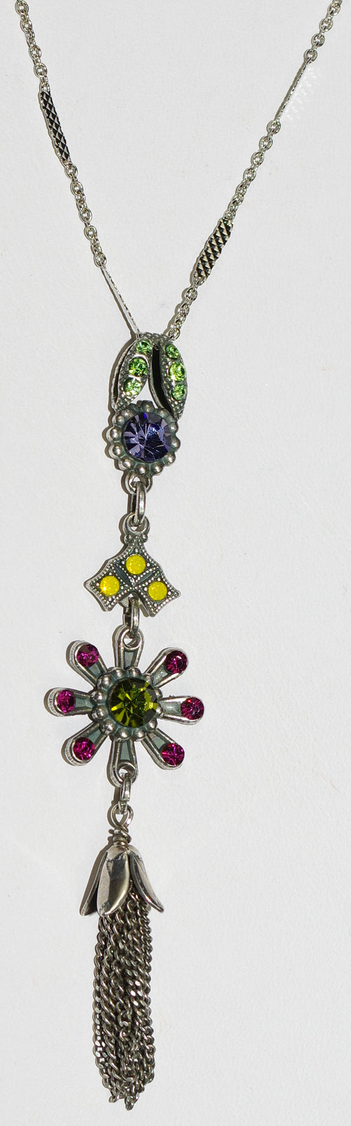 MARIANA PENDANT CUBA: pink, purple, green, yellow stones in 3" silver setting, 30" adjustable chain