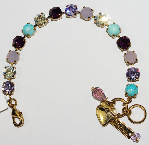 MARIANA BRACELET BETTE ST LUCIA: 3/8" purple, clear, turq stones in european gold setting