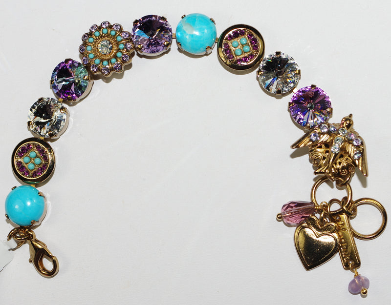 MARIANA BRACELET ST LUCIA: turq, clear, purple stones in european gold setting