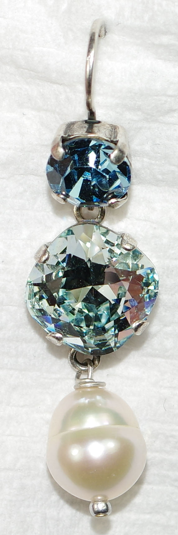 MARIANA EARRINGS ARUBA: blue, pearl stones in 1.5" silver setting, lever backs
