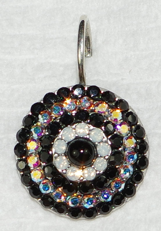 MARIANA EARRINGS ST MARTIN STARBURST: black, white, a/b stones in 5/8" silver rhodium setting, lever back