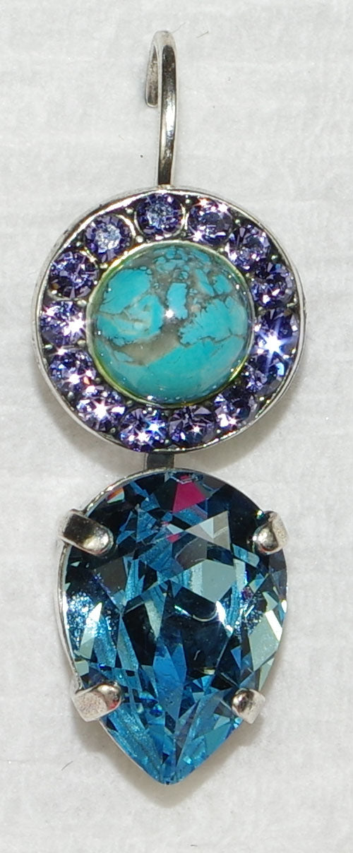 MARIANA EARRINGS CUBA BERGATTA: blue, turq, purple stones in 1" silver rhodium setting, lever back