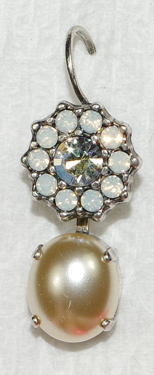 MARIANA EARRINGS BERMUDA: white, pearl, clear stones in 1" silver setting, lever backs