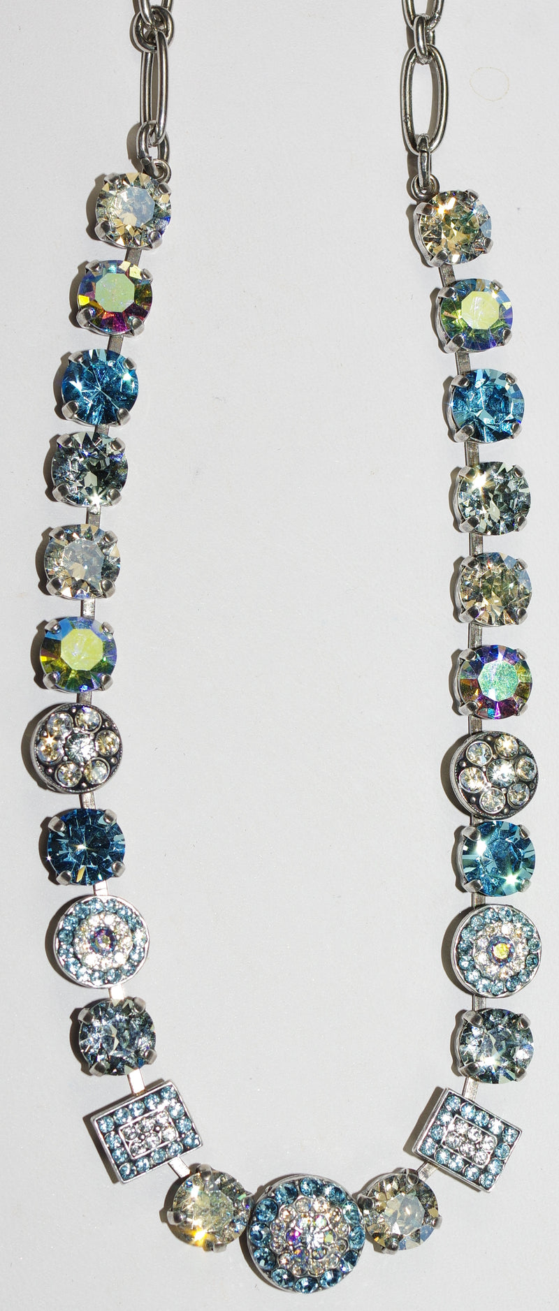 MARIANA NECKLACE ITALIAN ICE: clear, blue stones in silver rhodium setting, 18" adjustable chain