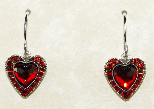 FIREFLY EARRINGS ROSE HEART RED: multi color stones in 1/2" silver setting, wire backs