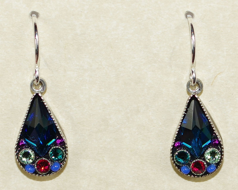 FIREFLY EARRINGS MOSAIC DROP BB: multi color stones in 1/2" silver setting, wire backs