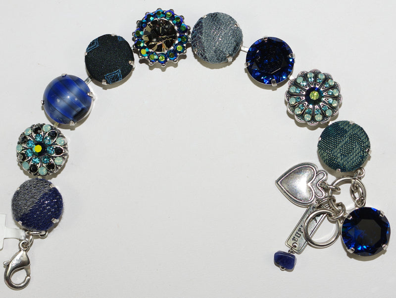 MARIANA BRACELET: blue, green, a/b crystal and fabric 5/8" stones in silver setting