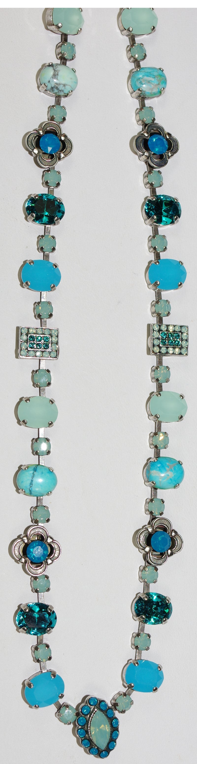 MARIANA NECKLACE BAHAMAS: pacific opal, teal, blue stones, silver setting, 20" adjustable chain