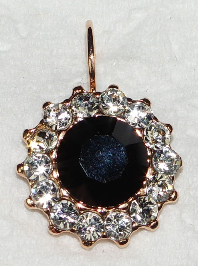 MARIANA EARRINGS TUXEDO: black, clear stones in 3/4" rose gold setting, lever back