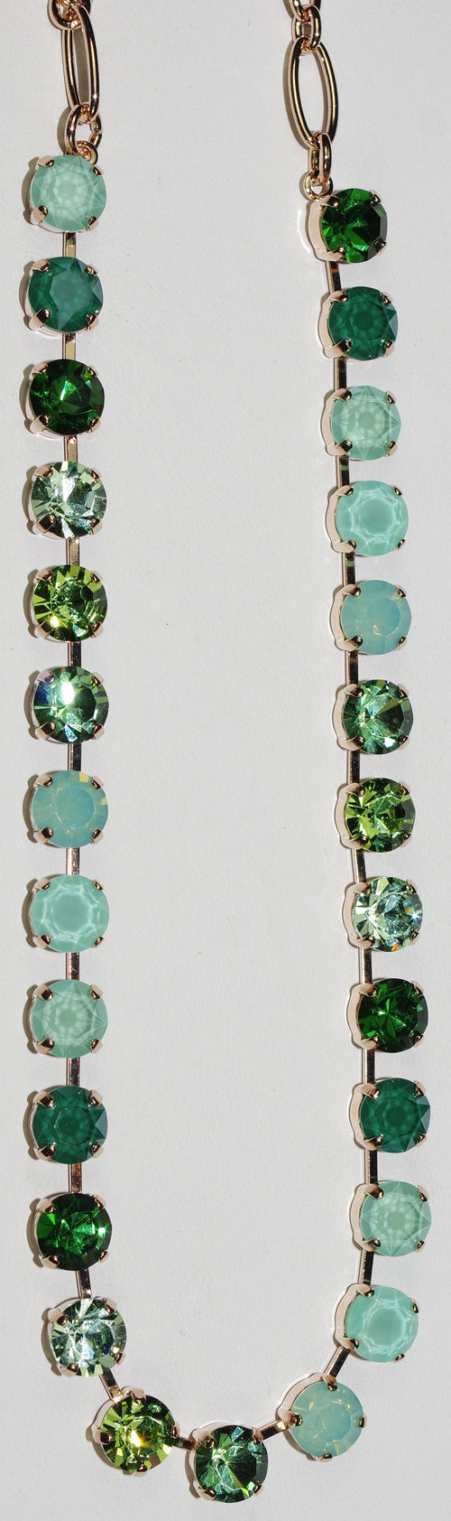 MARIANA NECKLACE BETTE FERN: pacific opal, green 1/4" stones in rose gold setting, 17" adjustable chain
