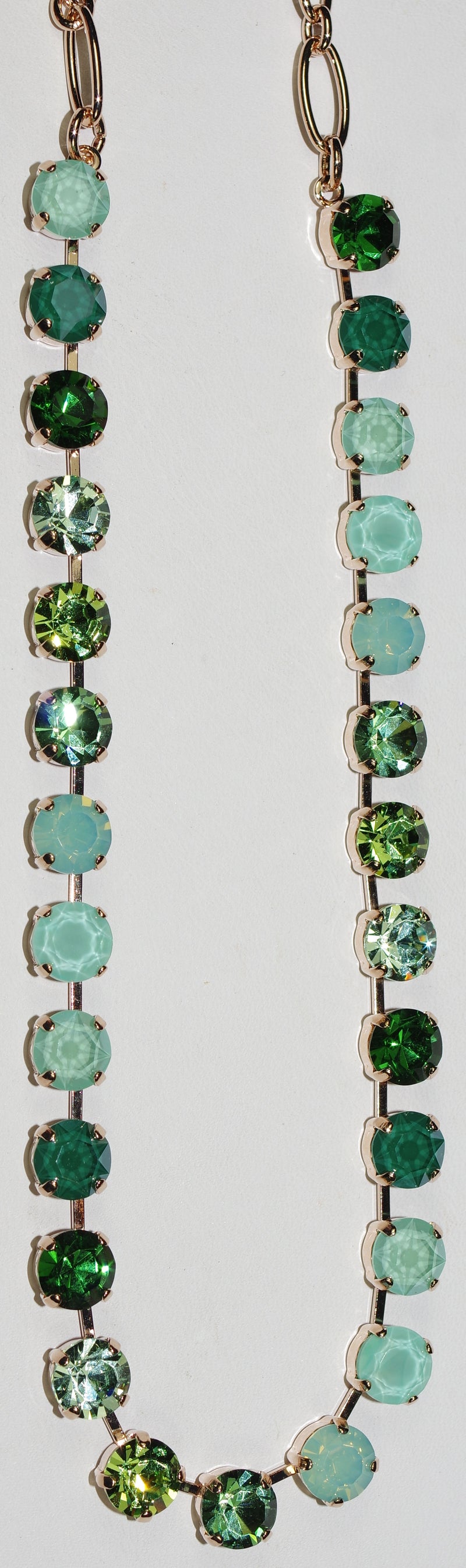 MARIANA NECKLACE BETTE FERN: pacific opal, green 1/4" stones in rose gold setting, 17" adjustable chain