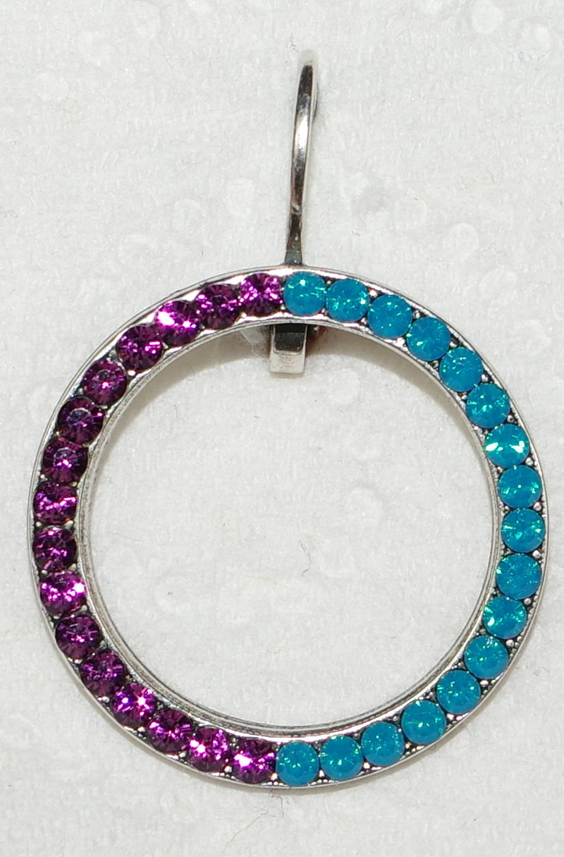 MARIANA EARRINGS PEACOCK: purple, teal stones in 1" silver setting, lever back
