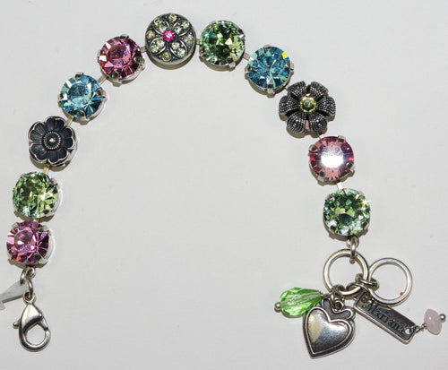 MARIANA BRACELET SPRING FLOWERS: pink, green, blue 1/2" stones in silver rhodium setting