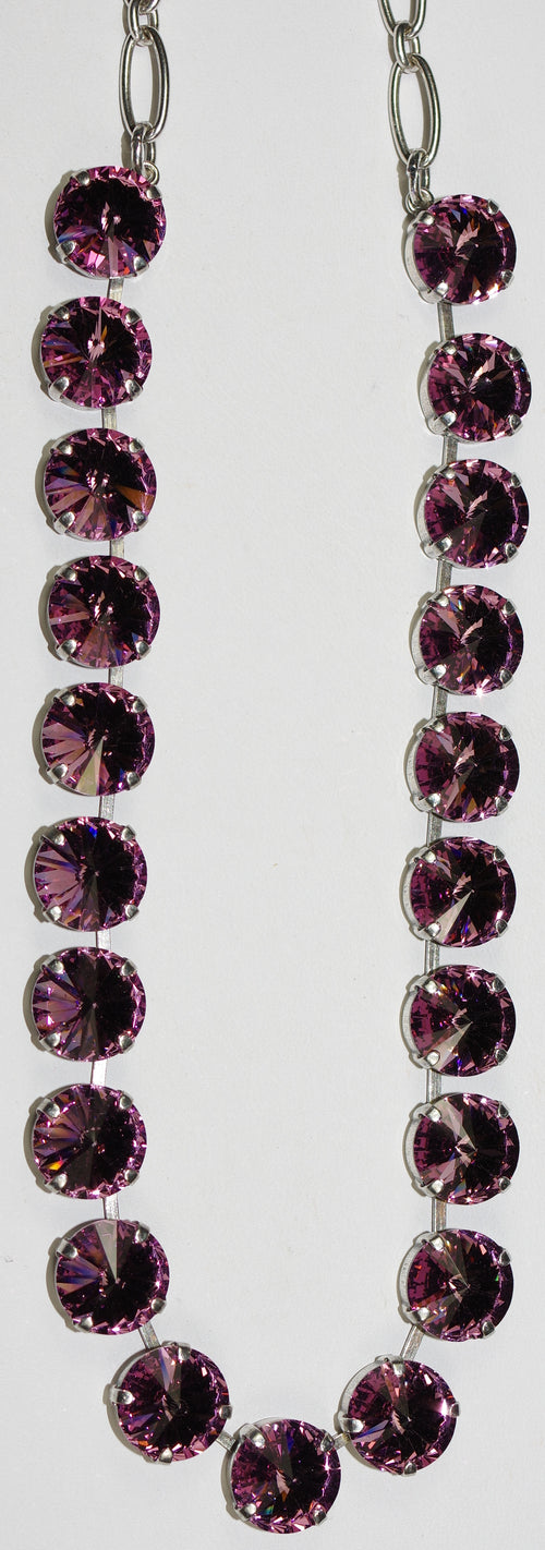 MARIANA NECKLACE LAVENDAR: pinK 1/2" stones in silver setting, 18" adjustable chain