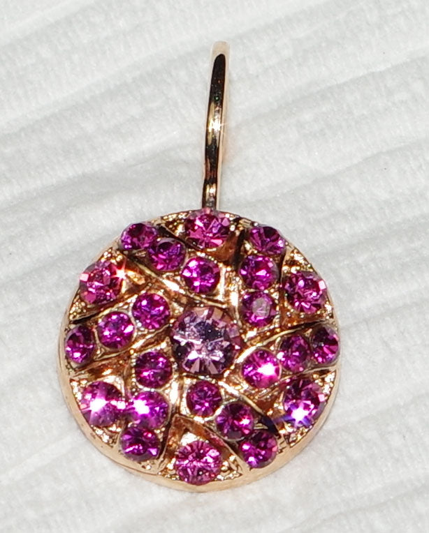 MARIANA EARRINGS SABA: pink, fuchsia stones in 3/4" rose gold setting, lever back