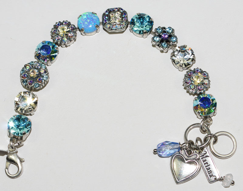 MARIANA BRACELET ITALIAN ICE: blue, clear, a/b simulated opal 1/2" stones in silver rhodium setting