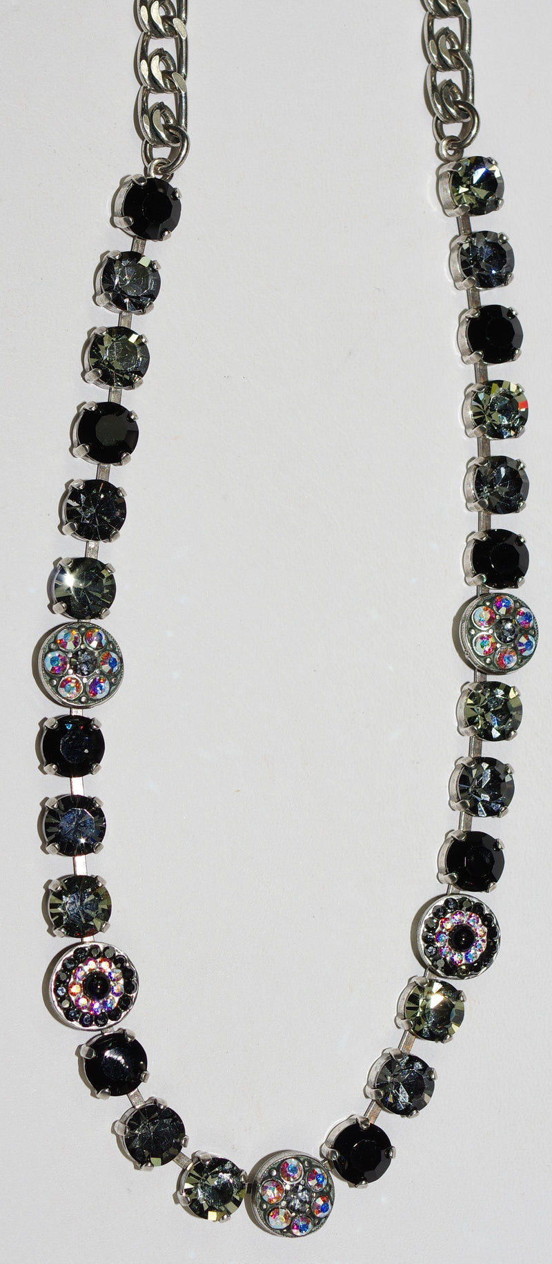 MARIANA NECKLACE TUXEDO: black, a/b, taupe stones in silver rhodium setting, 17" adjustable chain