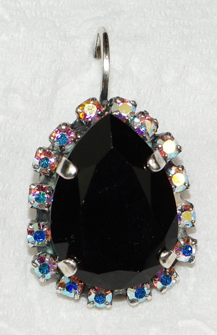 MARIANA EARRINGS TUXEDO: black, a/b stones in 3/4" silver rhodium setting, lever back
