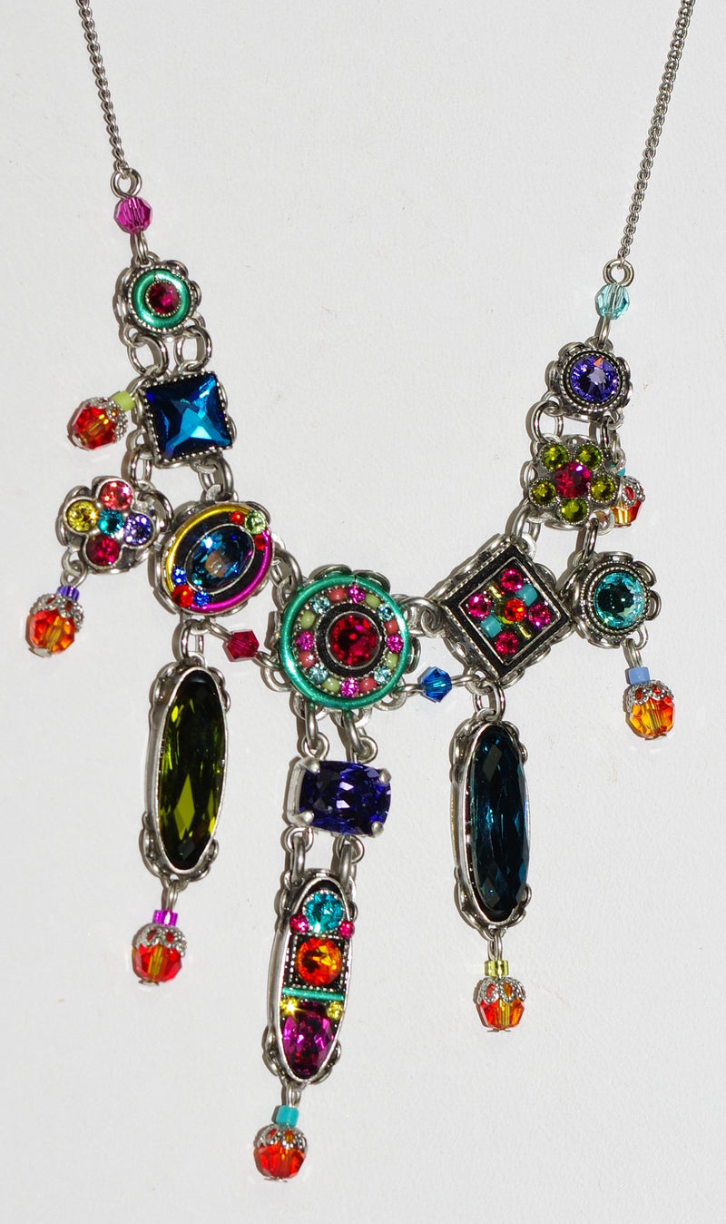 FIREFLY NECKLACE PETITE DOLCE ELABORATE-MC: multi color stones in silver 17" adjustable chain