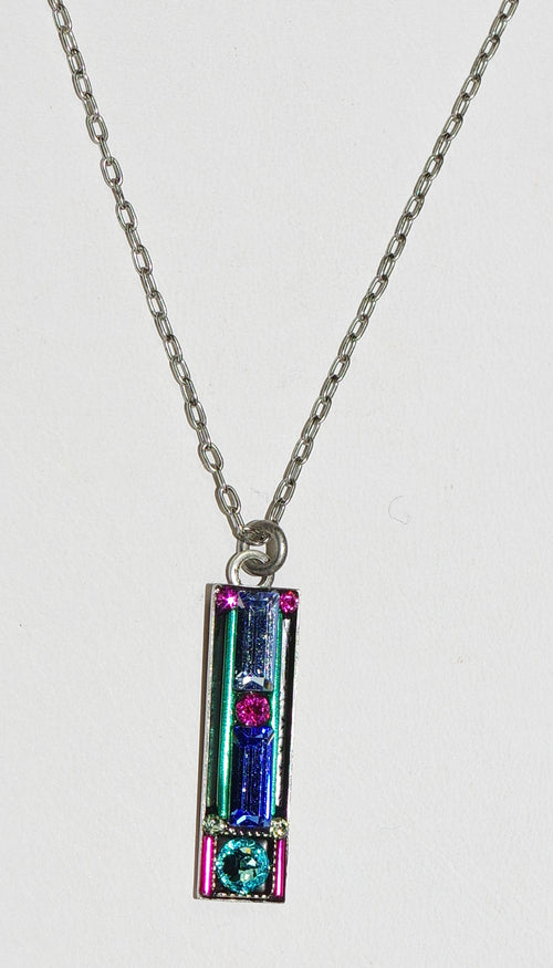 FIREFLY NECKLACE ARCHITECHTURAL-LIGHT TURQUOISE: multi color stones in 1" pendant, silver 17" adjustable chain