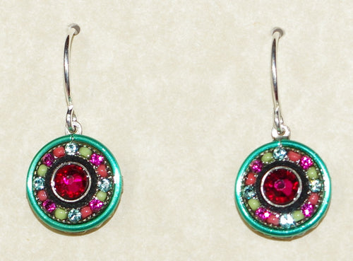 FIREFLY EARRINGS PETITE DOLCE VITA ROUND-MC: multi color stones in 1/2" silver setting, wire backs