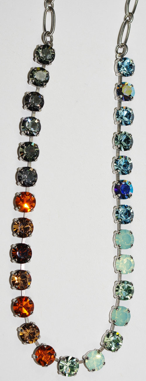 MARIANA NECKLACE BETTE FORGET ME NOT: amber pacific opal, blue, green, gray 1/4" stones in silver setting, 17" adjustable chain