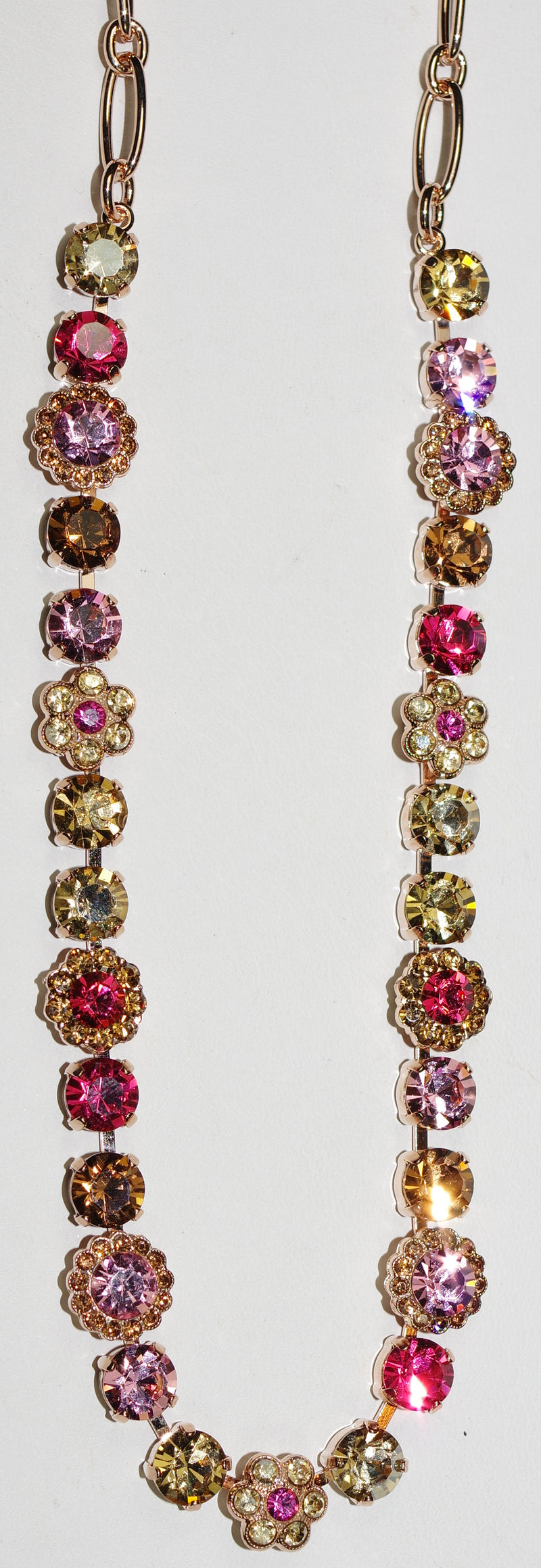 MARIANA NECKLACE GINGERBREAD:  pink, amber stones in rosegold setting, 18" adjustable chain