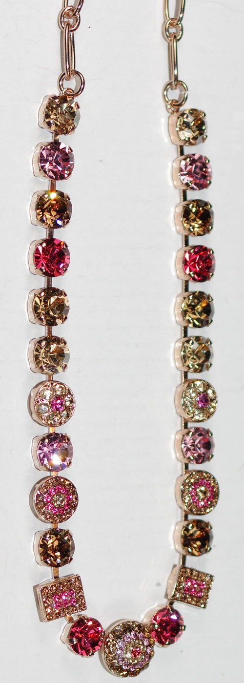 MARIANA NECKLACE GINGERBREAD: amber, pink stones in rosegold setting, 18" adjustable chain