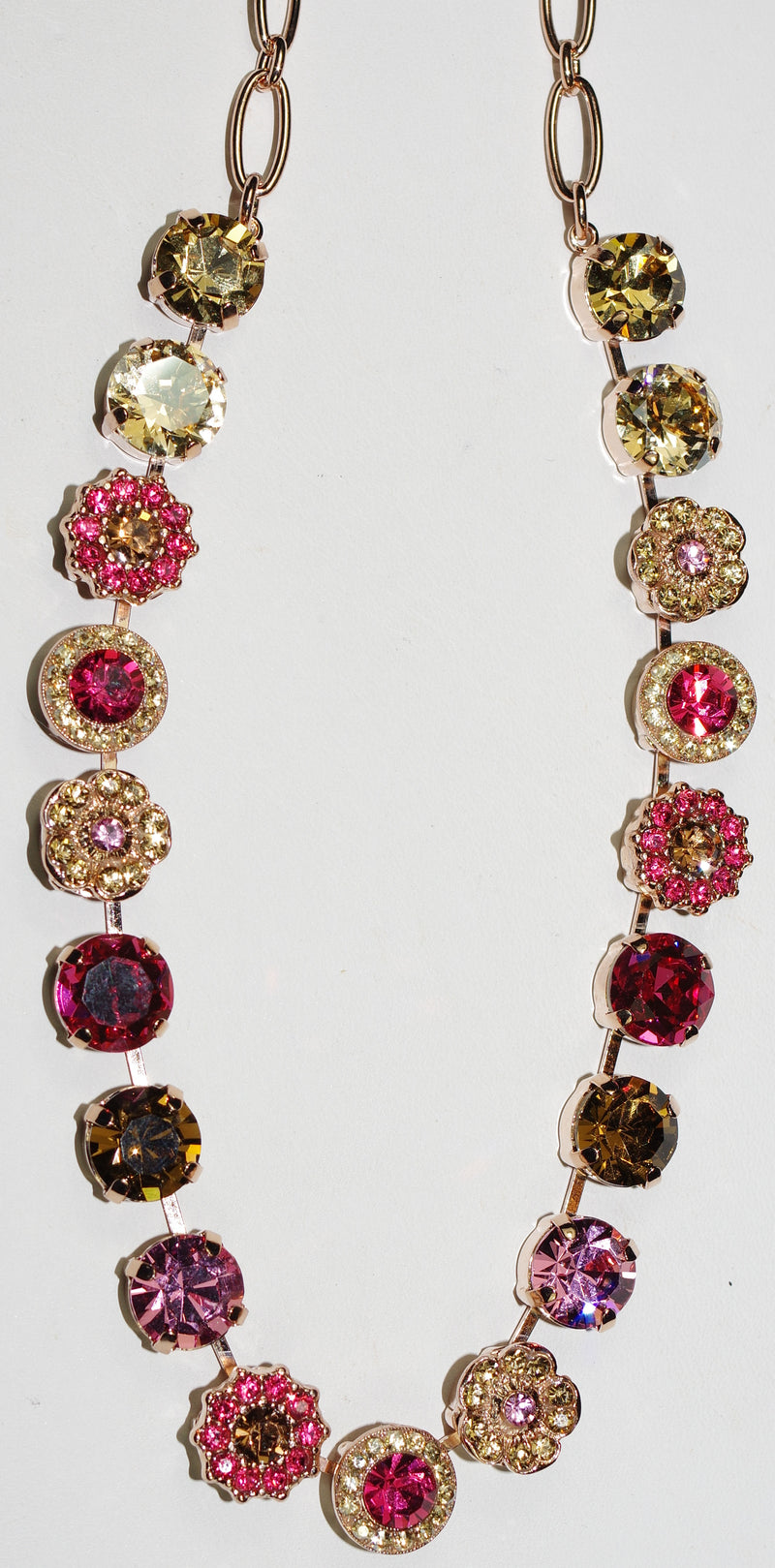 MARIANA NECKLACE GINGERBREAD:  pink, amber stones in rosegold setting, 18" adjustable chain