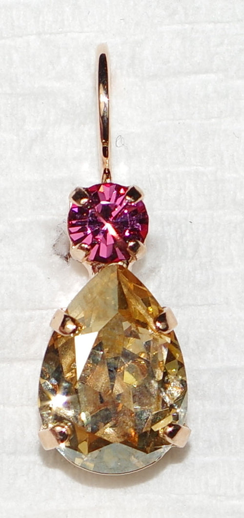 MARIANA EARRINGS GINGERBREAD: pink, amber stones in 3/4" rosegold setting, lever back