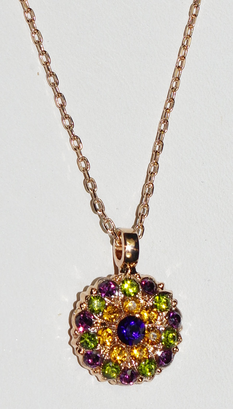 MARIANA ANGEL PENDANT HOLIDAY LIGHTS: green, purple, amber stones in rosegold setting, 18" adjustable chain