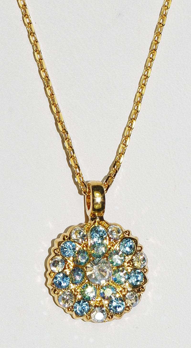 MARIANA ANGEL PENDANT ITALIAN ICE: blue, a/b stones in yellow gold setting, 18" adjustable chain