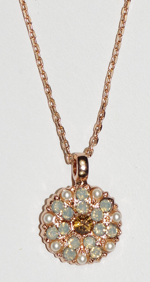MARIANA ANGEL PENDANT CHAMPAGNE: amber, pearl, grey stones in rose gold setting, 18" adjustable chain