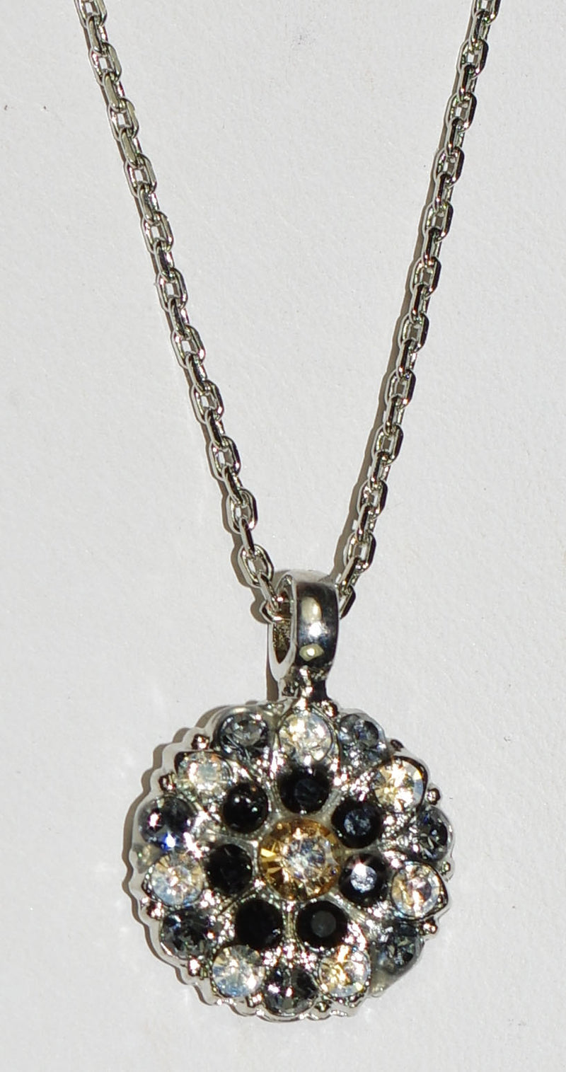 MARIANA ANGEL PENDANT BLACK ORCHID: black, amber, clear stones in silver rhodium setting, 18" adjustable chain