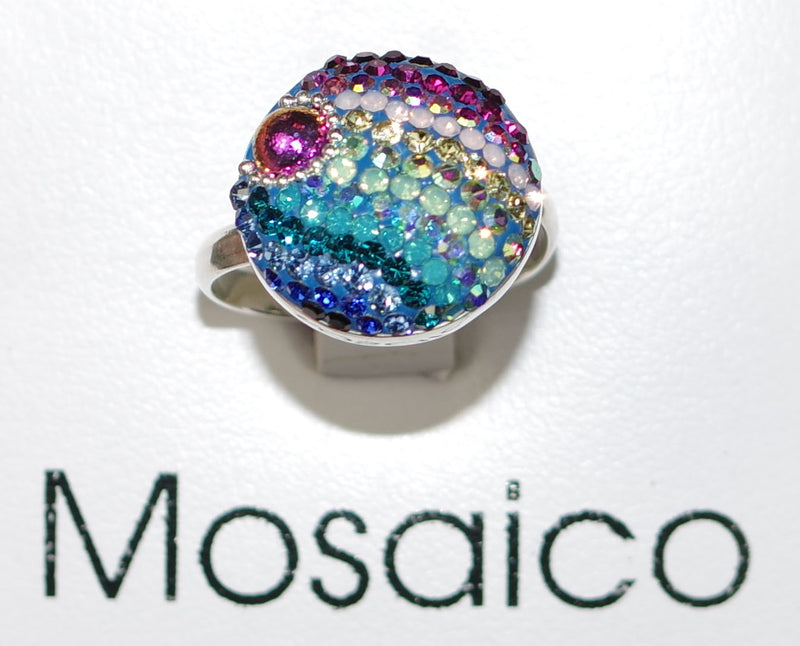 MOSAICO RING PR-8608-A: multi color Austrian crystals in 3/4" solid silver adjustable setting