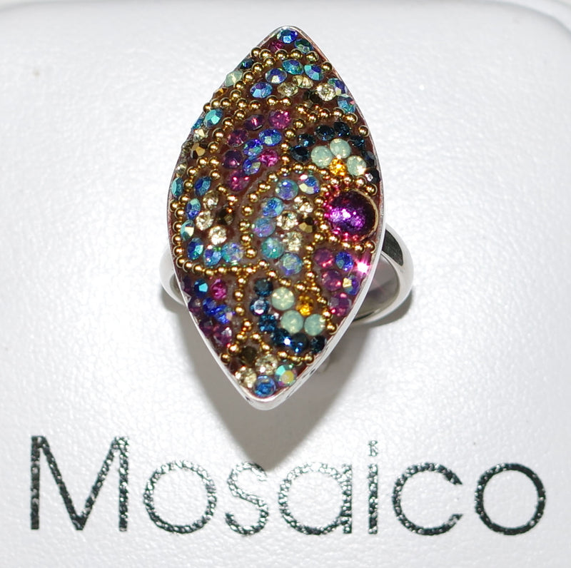 MOSAICO RING PR-8616-K: multi color Austrian crystals in 1.25" solid silver adjustable setting