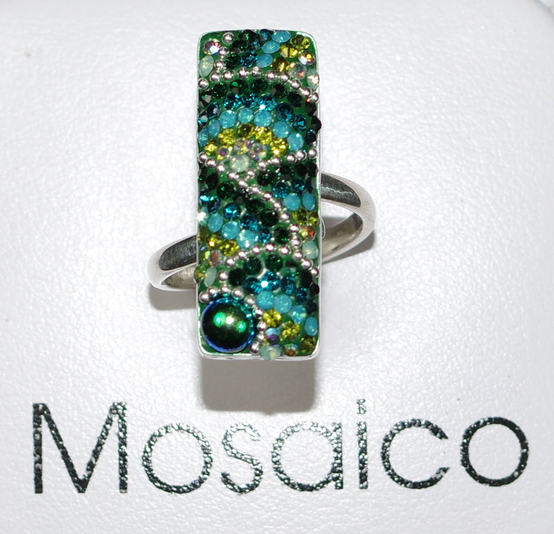 MOSAICO RING PR-8606-E: multi color Austrian crystals in 1" solid silver adjustable setting