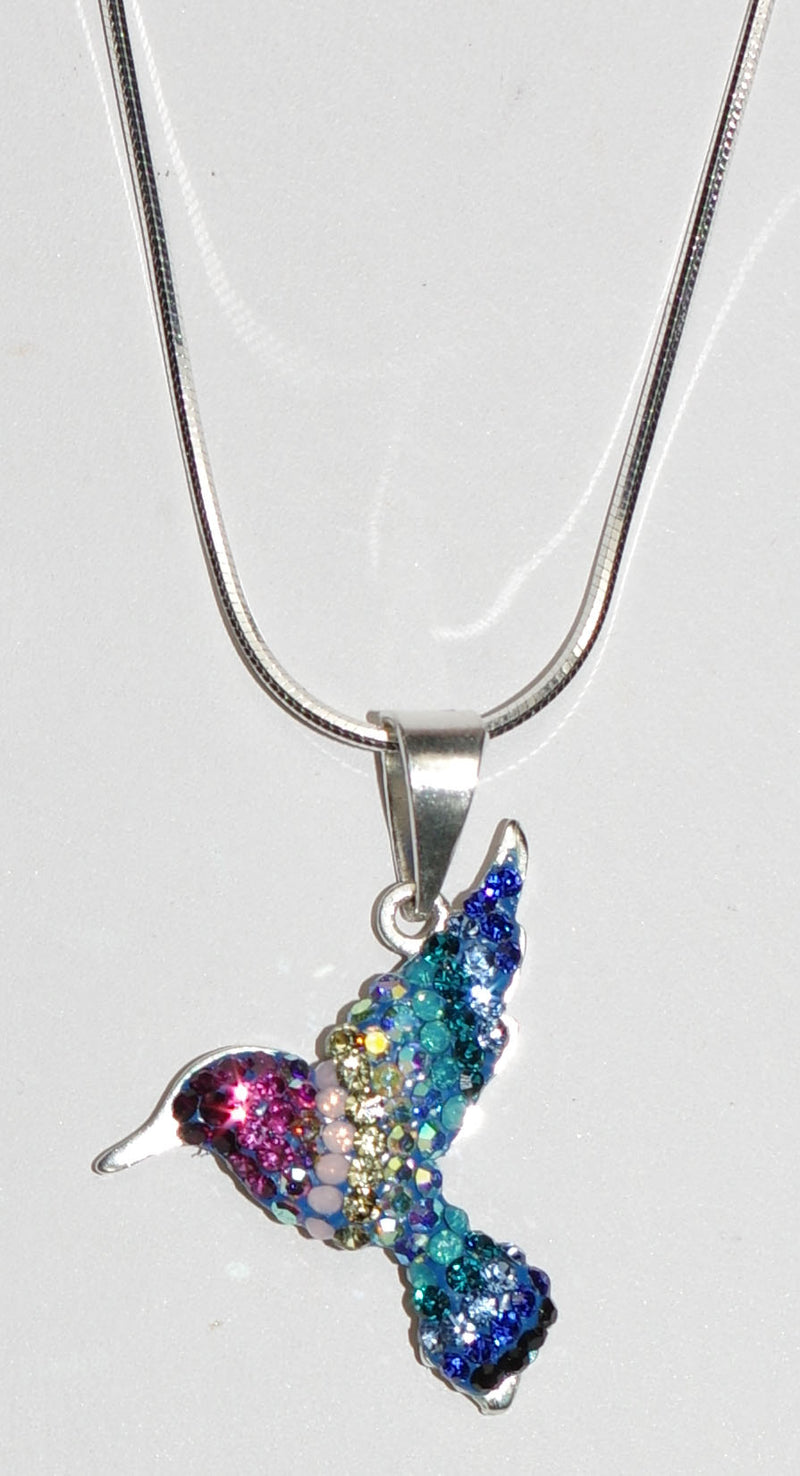 MOSAICO PENDANT PP-8553-A: multi color Austrian crystals in 1" solid silver pendant, 18-20 inch silver chain