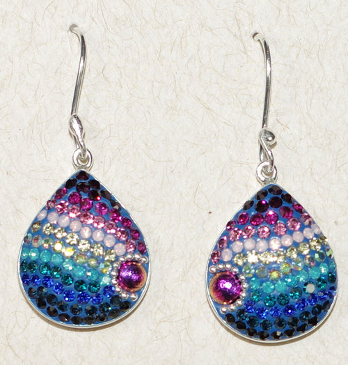 MOSAICO EARRINGS PE-8182-A: multi color Austrians crystals in 3/4" solid silver setting, french wire backs