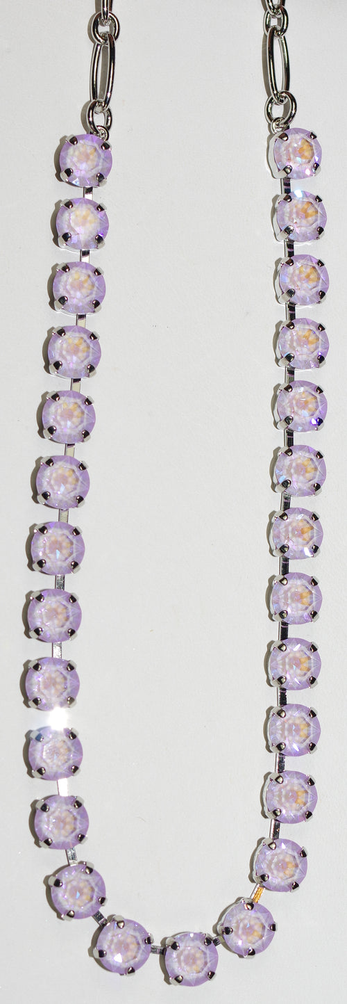 MARIANA NECKLACE BETTE SUN KISSED LAVENDER: ultra lavender 1/4" stones in rhodium setting, 17" adjustable chain