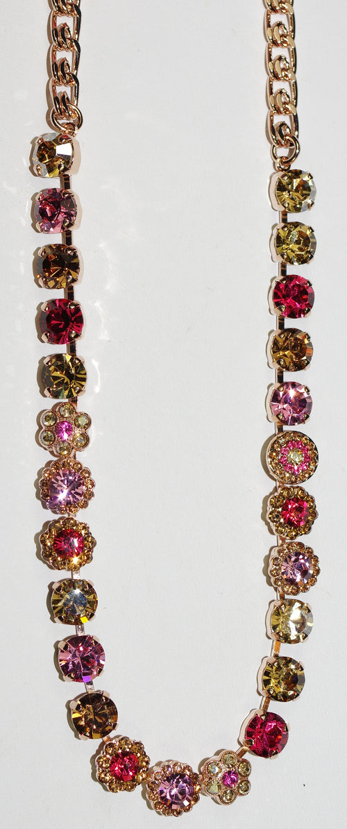 MARIANA NECKLACE GINGERBREAD:  pink, amber stones, 20" adjustable rose gold chain