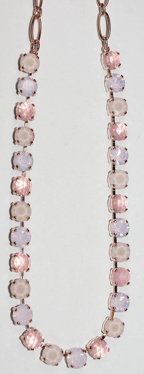 MARIANA NECKLACE BETTE: pink, lavender stones in rose gold setting, 18" adjustable chain