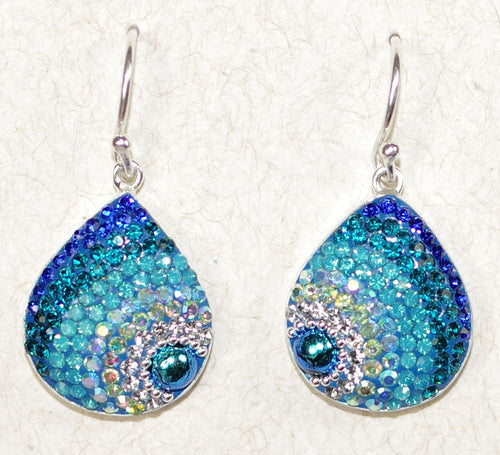 MOSAICO EARRINGS PE-8182-D: multi color Austrians crystals in 3/4" solid silver setting, french wire backs